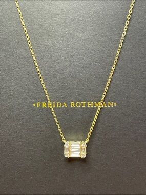 Freida Rothman Vault Baguette Minimalist Bar Necklace Sterling Silver 17"